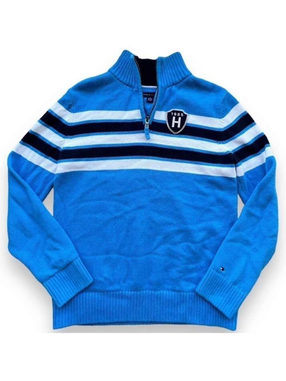 TOMMY Hilfiger Boys Quarter Zip Pullover Sweater Blue Size Large (12-14)